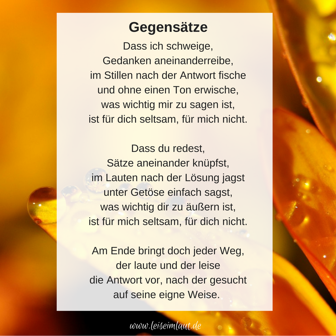 Gedicht Gegensätze Introvertiert extrovertiert