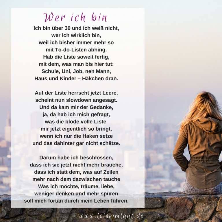 Wer ich bin (Gedicht) leise im Laut